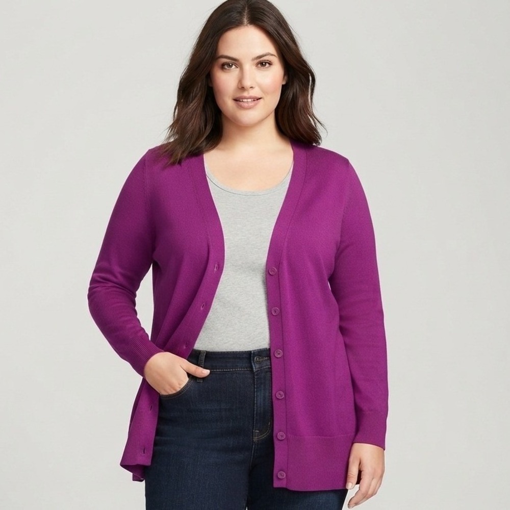 Talbots Cardigan Sweater Women X Purple Button Front V-Neck Business Casual